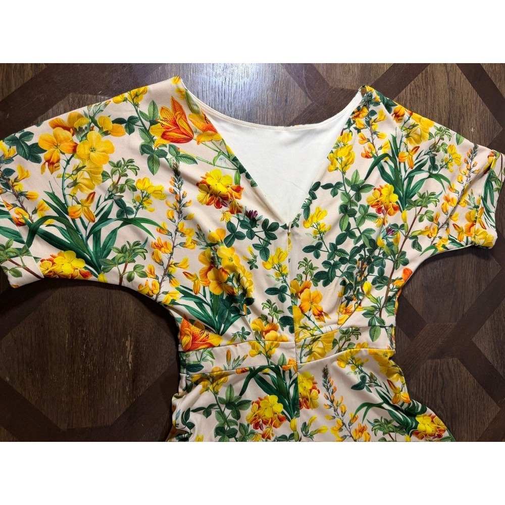 Alexia Admor Floral Short Sleeve Midi Dress Yellow Floral A-Line  SZ XS - Picture 15 of 16